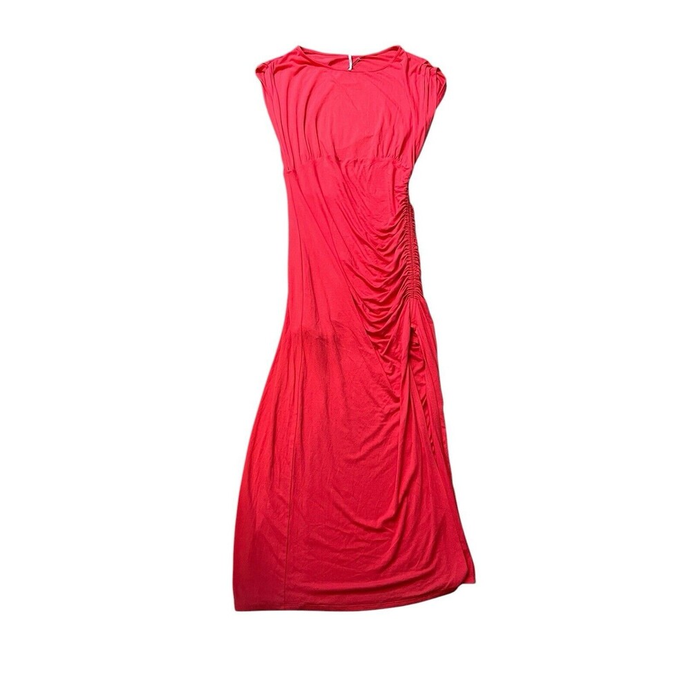 Free People Lakeside Bella‎ Rose Midi Dress Size M Open Back Stretch Ruched